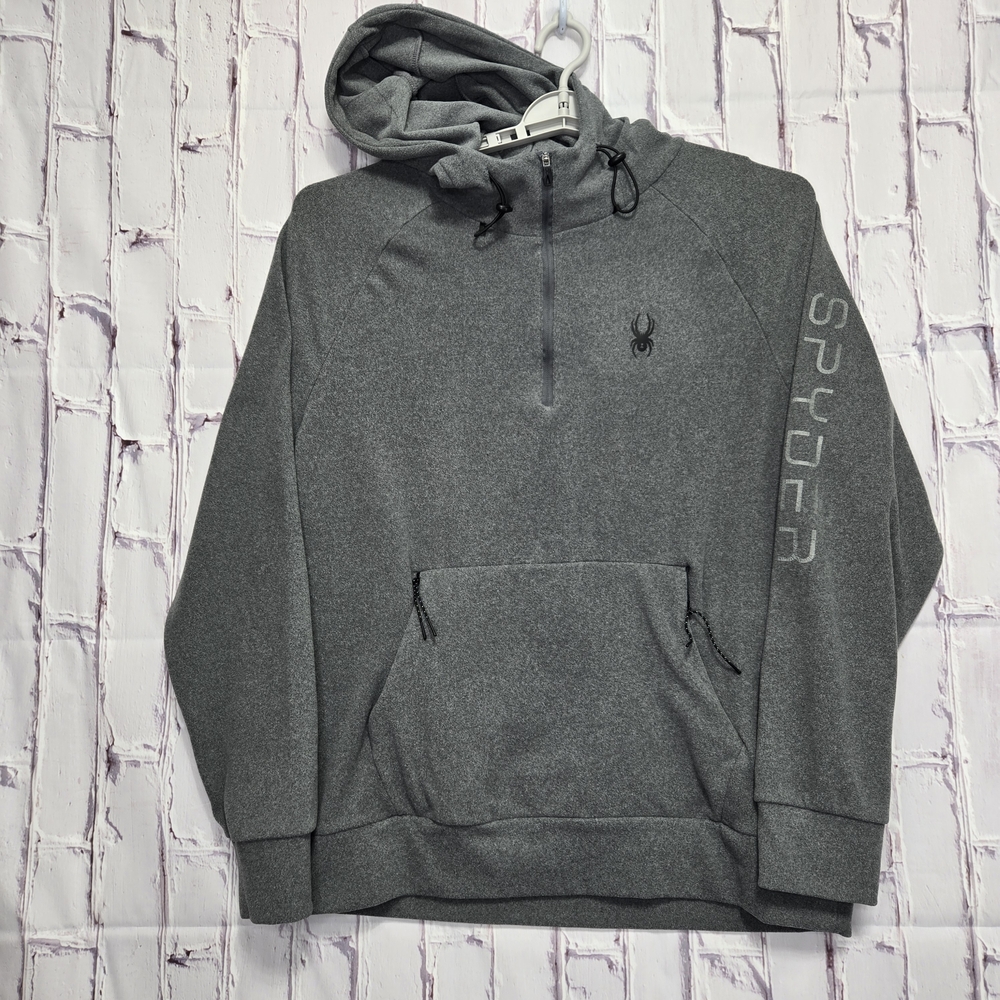 Spyder‎ Active 1/4 Zip Pullover Hoodie Mens Sz Large Charcoal Gray Pocket Soft